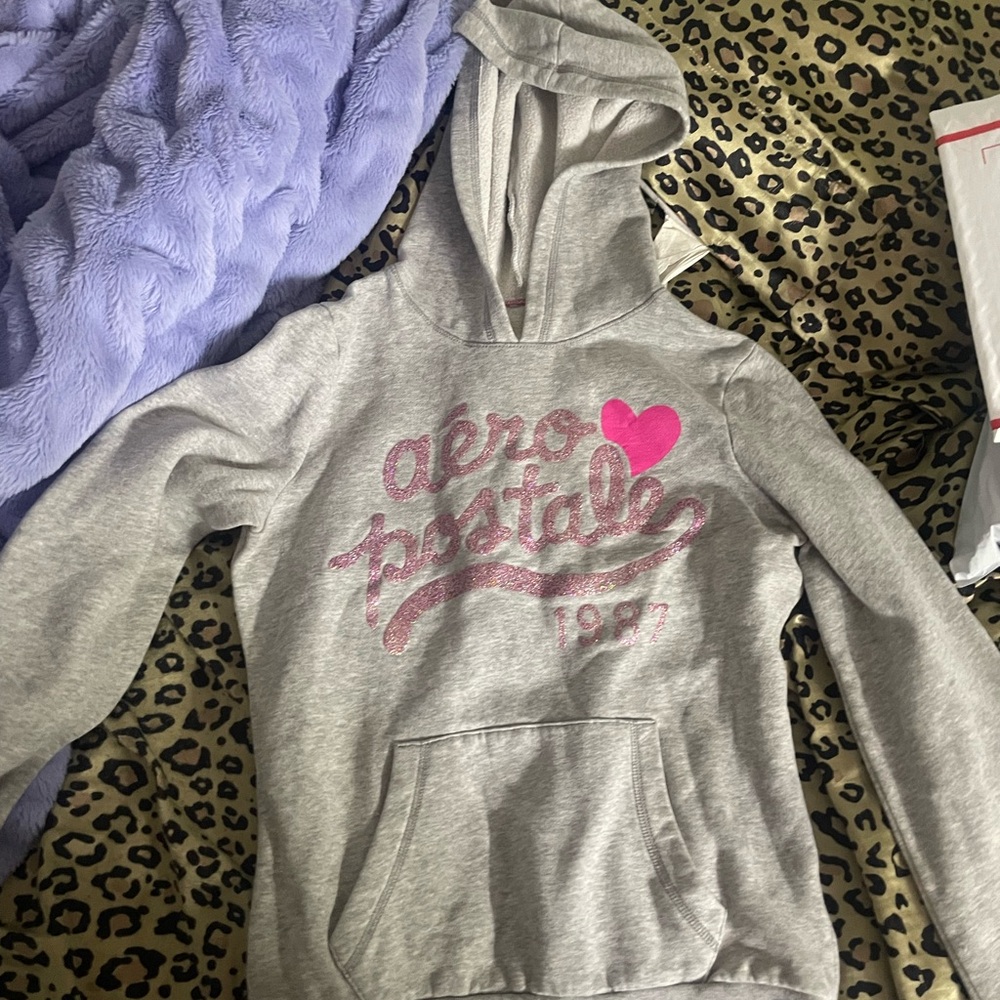 Aeropostale Grey Sherpa-Lined Hoodie with Pink Trim
